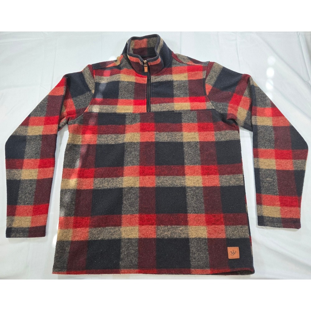 John Wayne Stock & Supply Mens Red Plaid Quarter Zip Fleece Pullover Medium